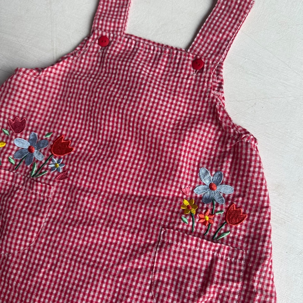 Vintage Tiny Tots Red Gingham Plaid Pinafore Overall Dress - Picture 2 of 4
